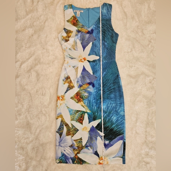 NEW Maggy London Sleeveless Midi Dress Size 6 Floral Tropical Bodycon Colorful - Picture 8 of 10